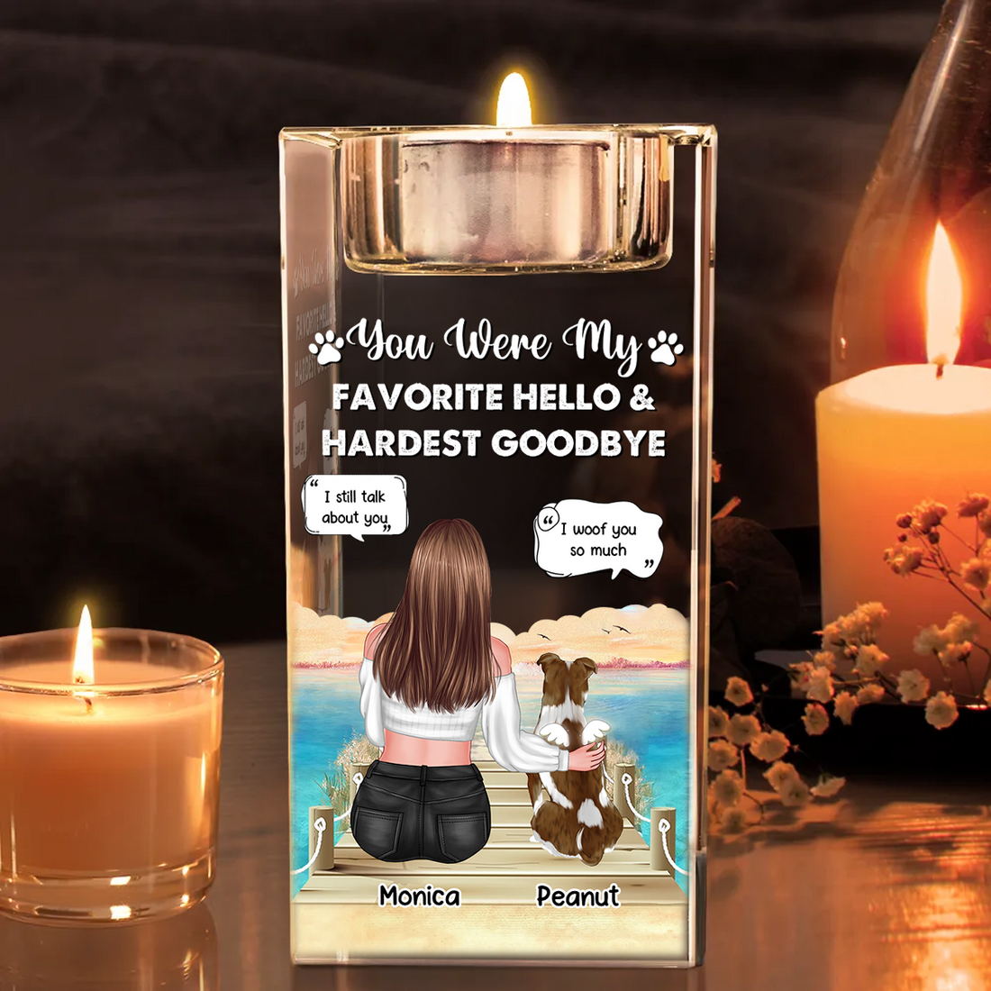 My Hardest Goodbye - Custom Pet Memorial Gift - Personalized Crystal Candle Holder