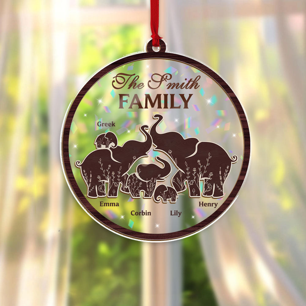 Personalized Elephant Family Name Ornament - Custom Shape Hologram Ornament