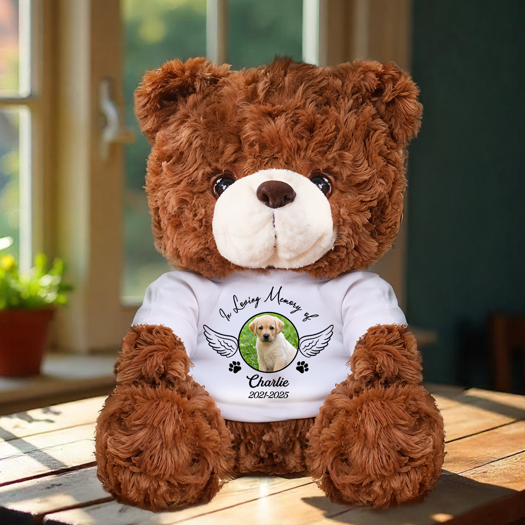 In Loving Memory Pet Memorial - Personalized Memorial Bear Plush - Custom Name and Photo Teddy Bear
