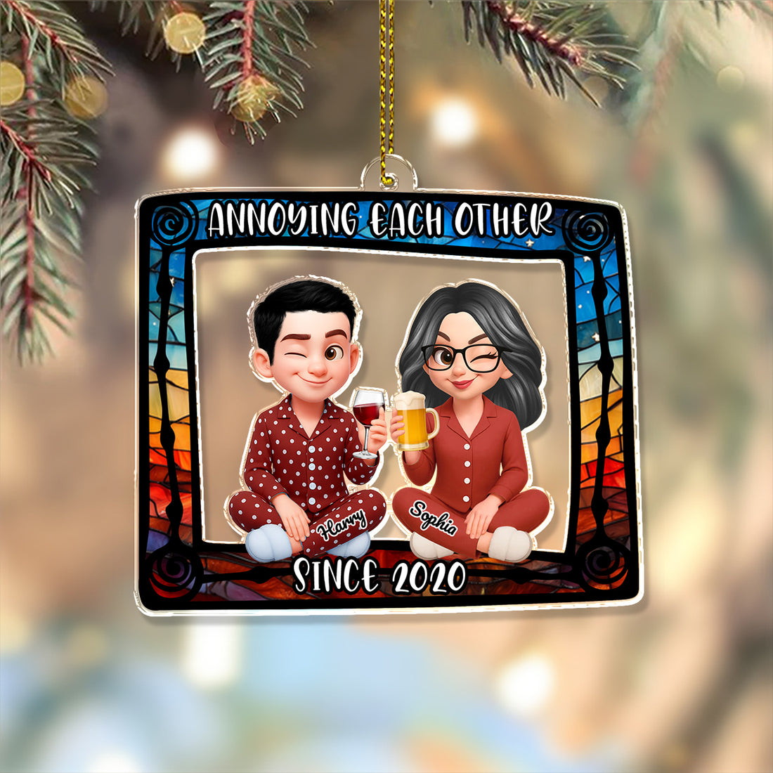 Annoying Each Other - Custom Name and Appearance - Custom Shape Hologram Ornament - Gift for Couple