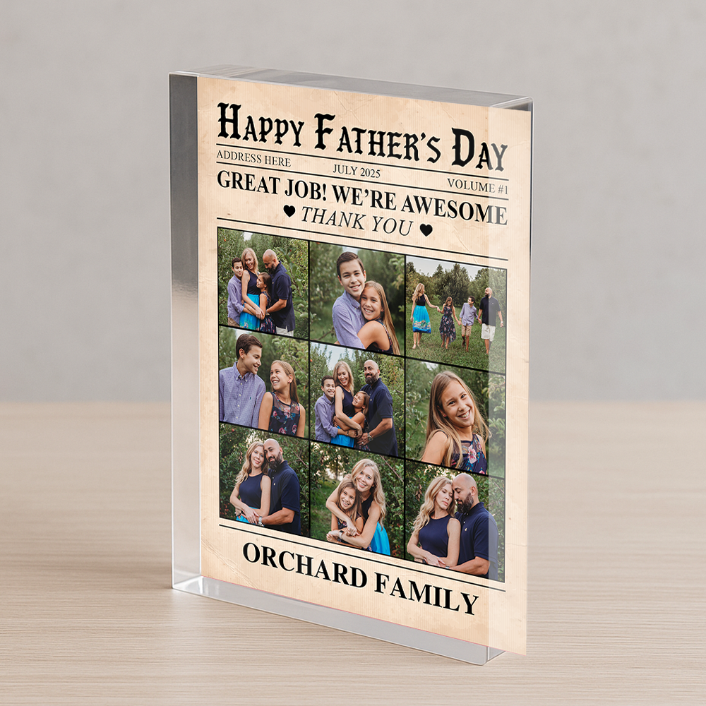 Happy Father's Day - Personalized Family Name and Photo Gift - Custom Shape Acrylic Block Plaque