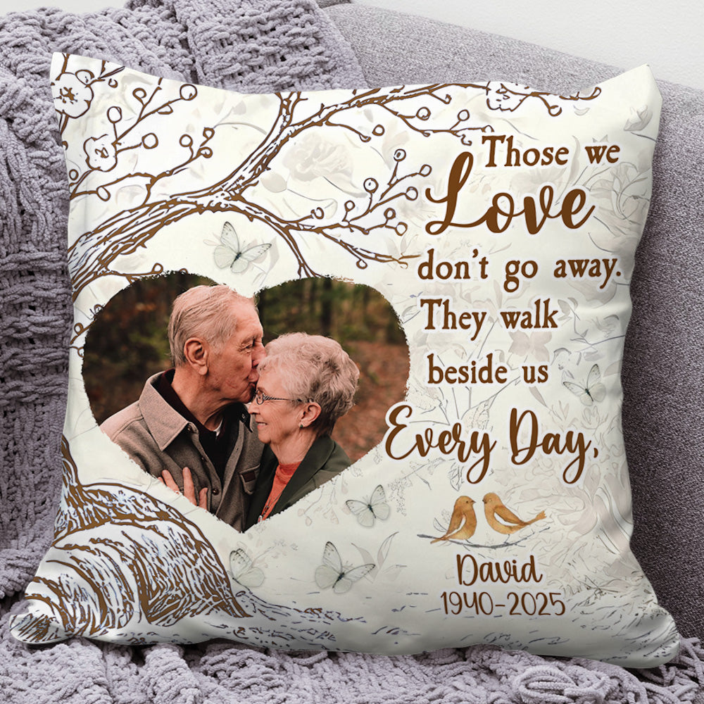 Custom Name and Photo - Love Walks Beside Us - Personalized Memorial Pillow