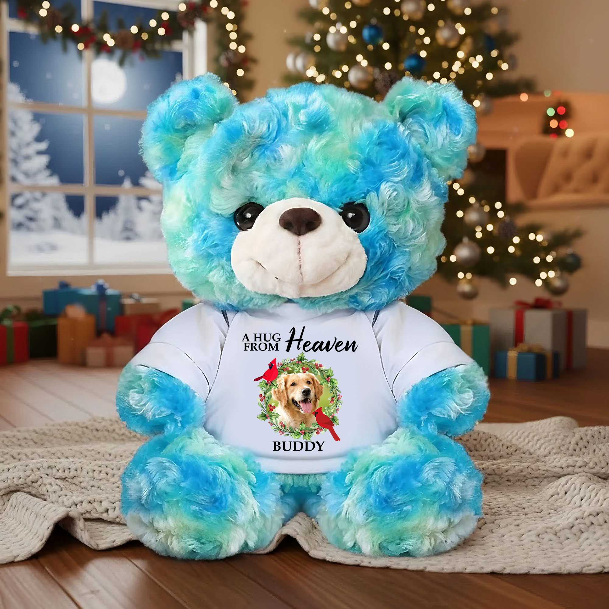 A Hug From Heaven - Personalized Bear Plush - Custom Name and Photo Teddy Bear - Memorial Gift