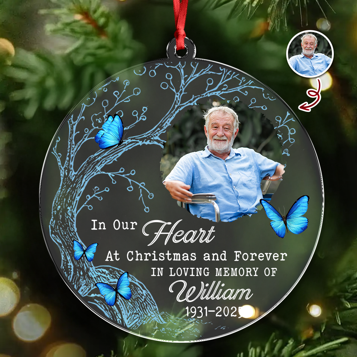Memorial Ornament - Custom Name and Photo - Custom Shape Hologram Ornament
