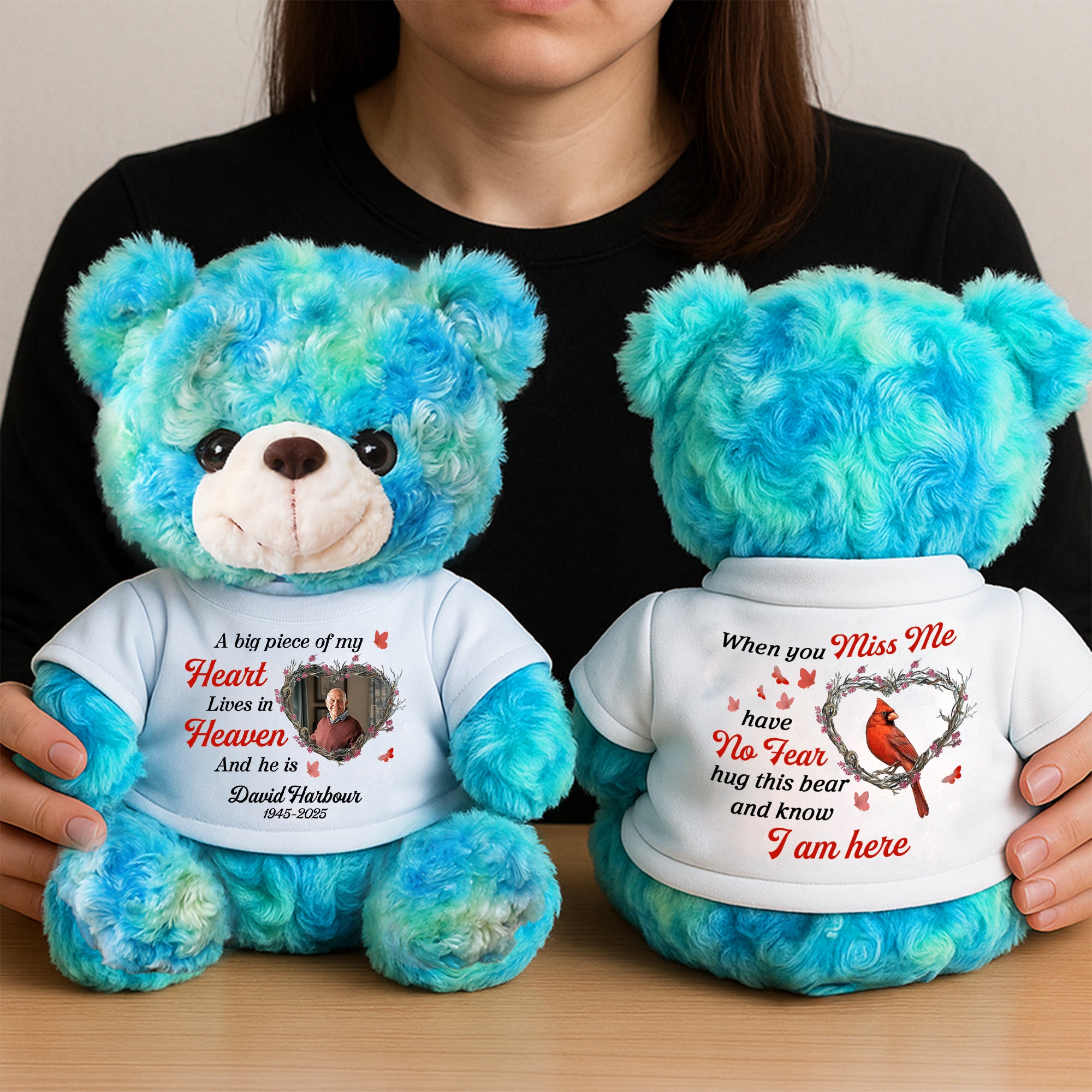 A Big Piece Of My Heart Lives In Heaven - Sympathy Gift - Custom Name and Photo - Personalized Bear Plush
