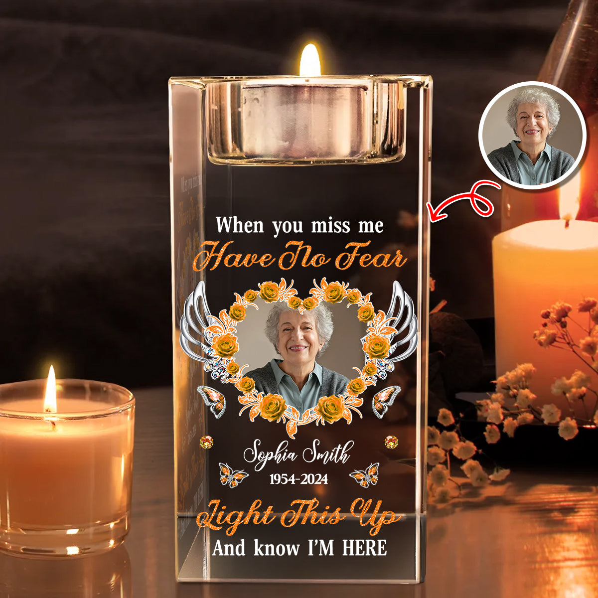 Light This Up and Know I'm Here - Personalized Crystal Candle Holder