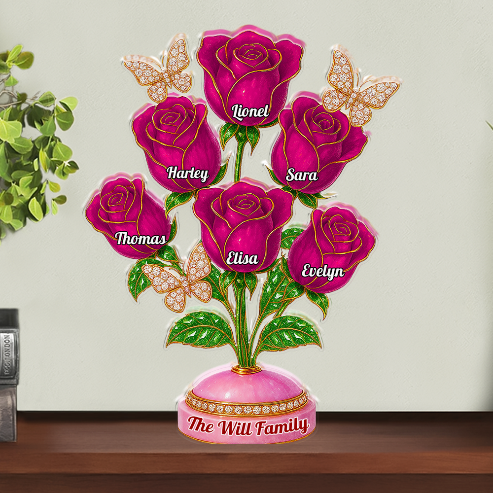 Family Flower - Personalized Custom Shaped Acrylic Plaque - Rose