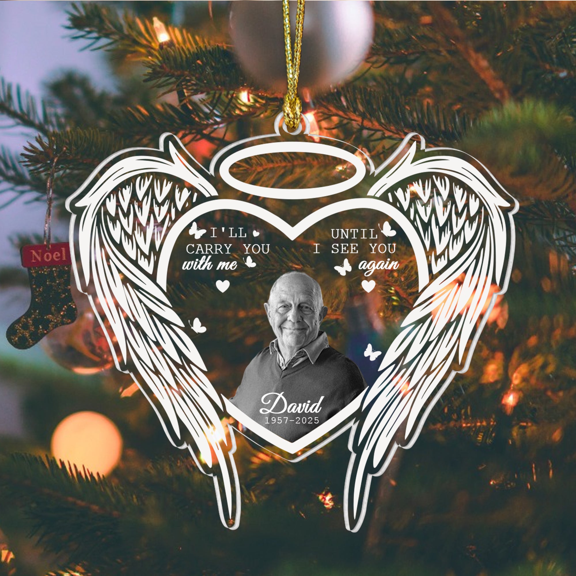 Custom Name and Photo Memorial Ornament - Custom Shape Hologram Ornament - Christmas Gift