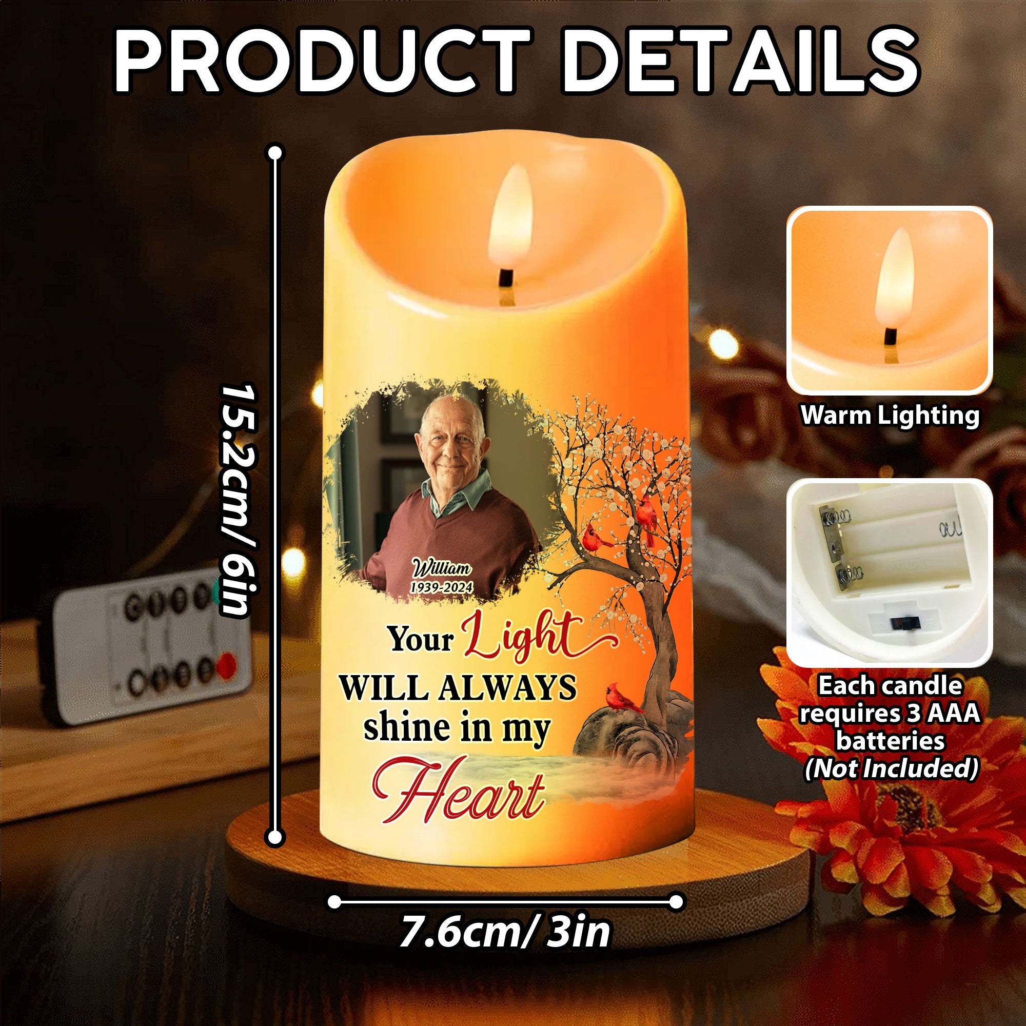 Your light will always shine - Personalizes Photo LED Candle