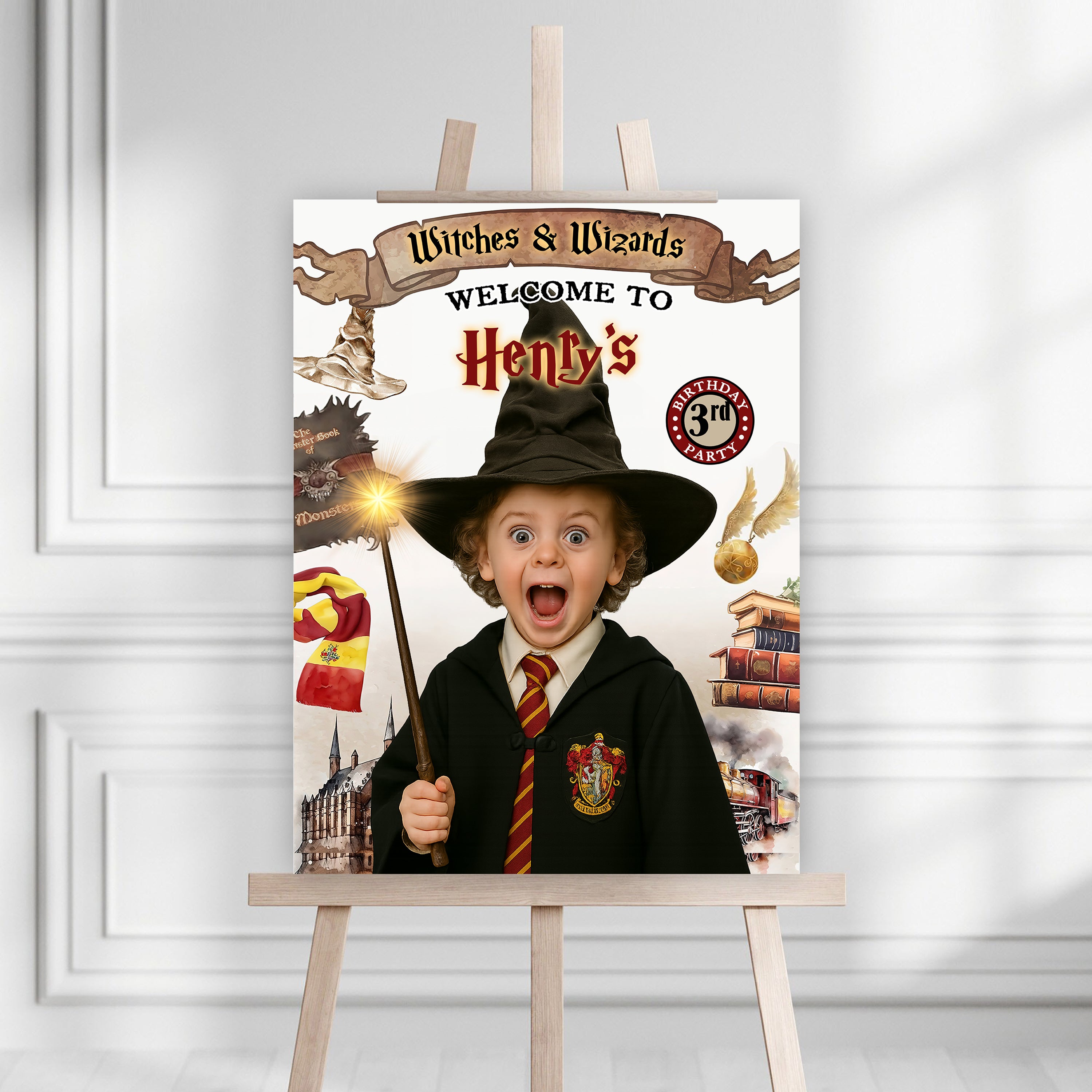 Personalized Magic School Style Sign - Custom Name & Photo Law Sign - Birthday Welcome Sign