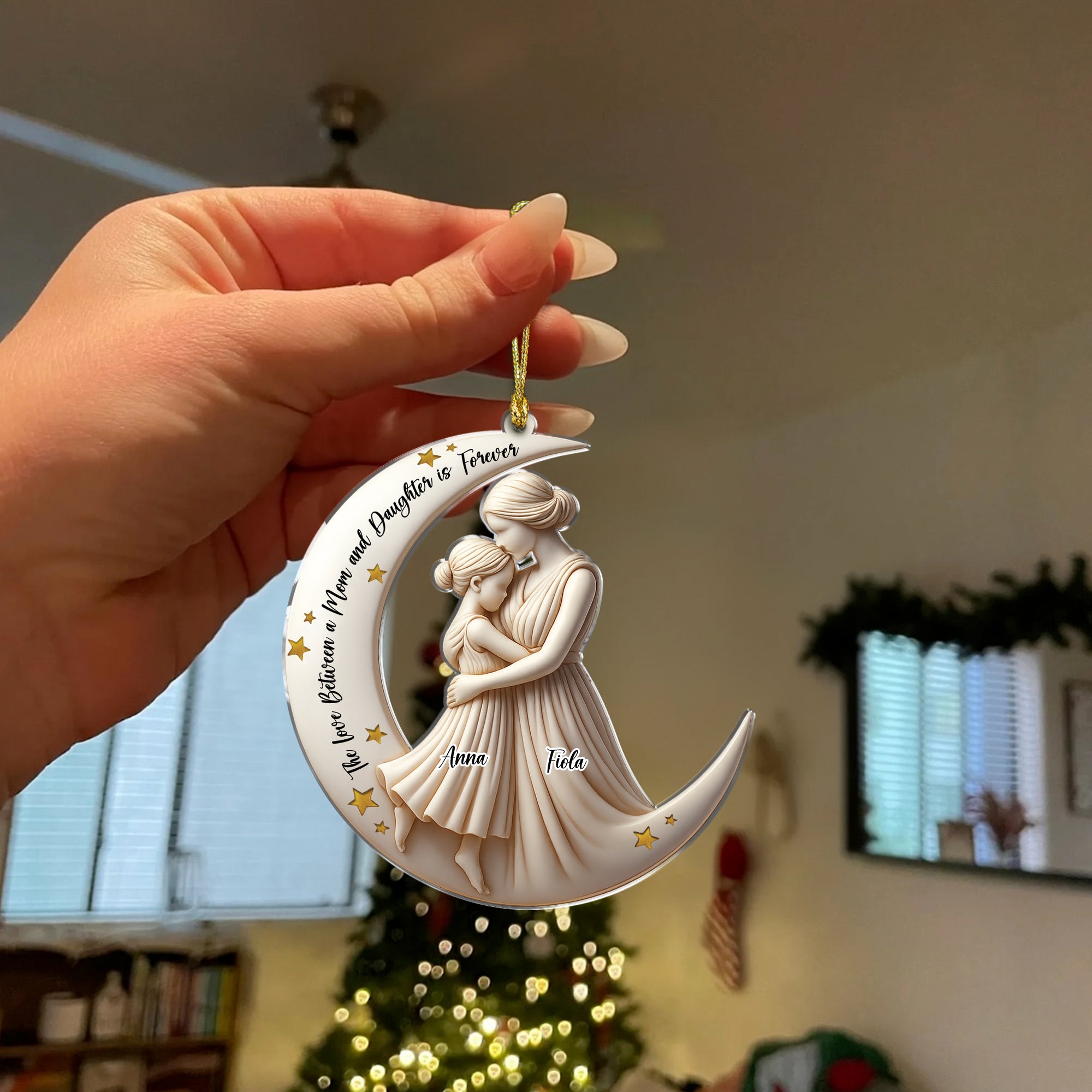 The Love Between Mom and Daughter - Custom Name - Custom Shape Hologram Ornament - Gift for Mom