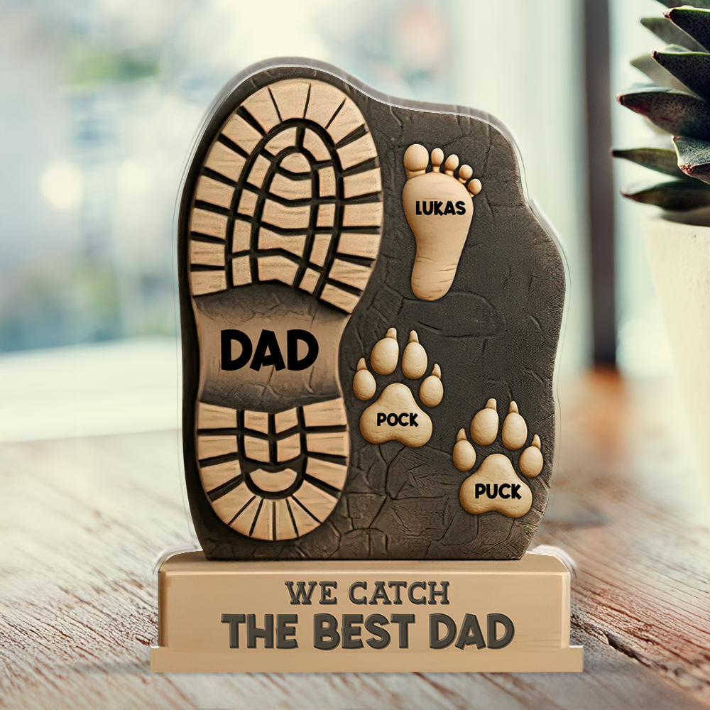 We Caught The Best Dad - Personalized Baseball Dad Name Gift - Custom Shape Acrylic Block Plaque