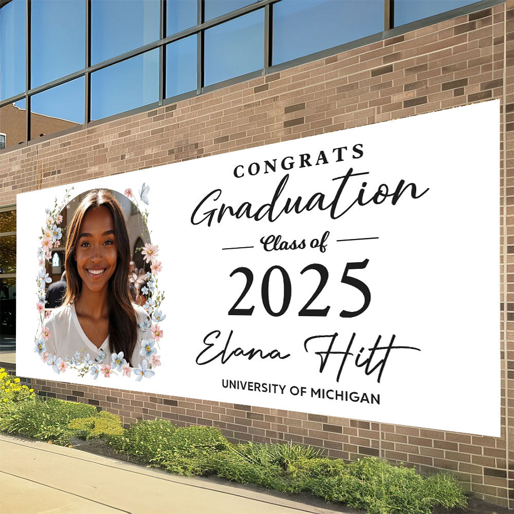 Congrats Graduation Class Of 2025 Personalized Flower Photo Banner