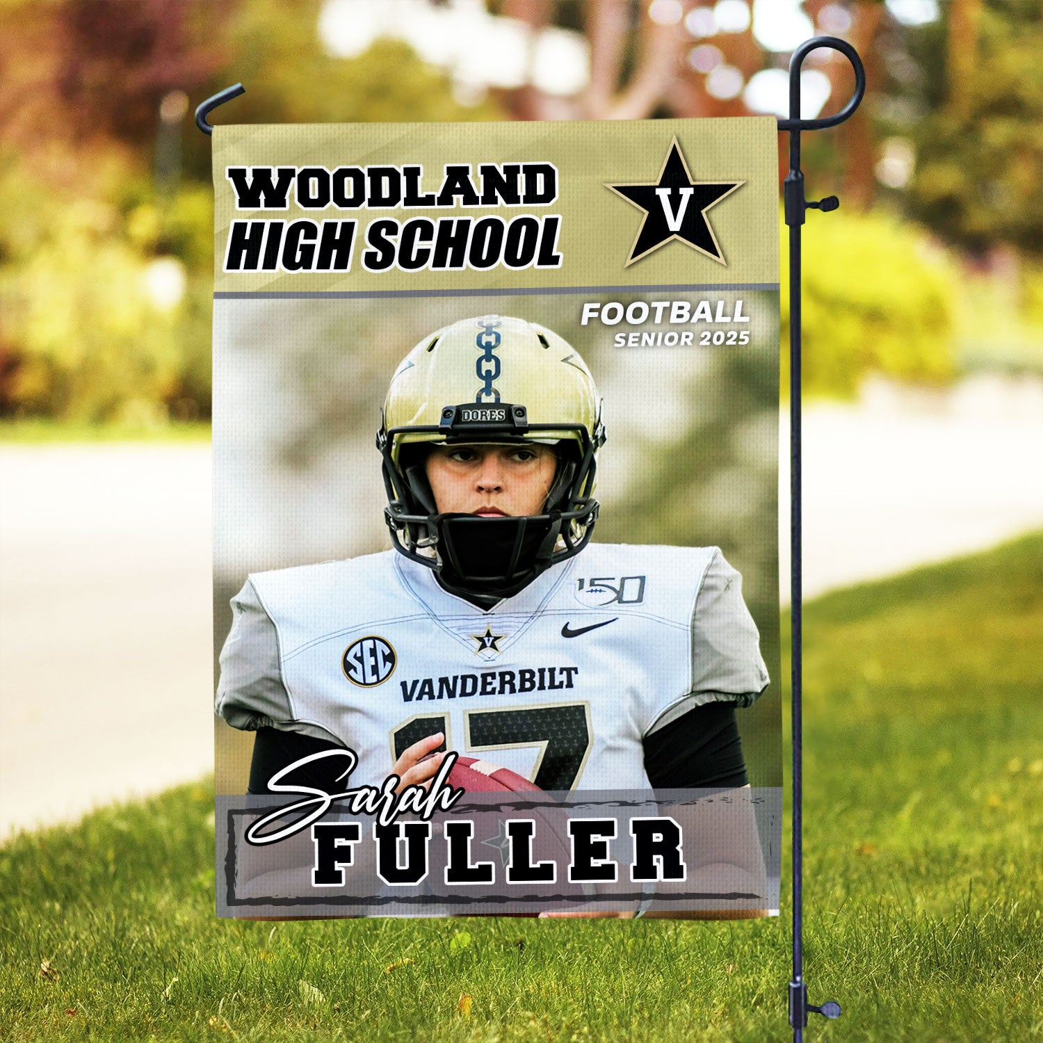 Custom Photo Flag Congrats Football Senior 2025 Graduation Garden Flag, Graduation Decorations