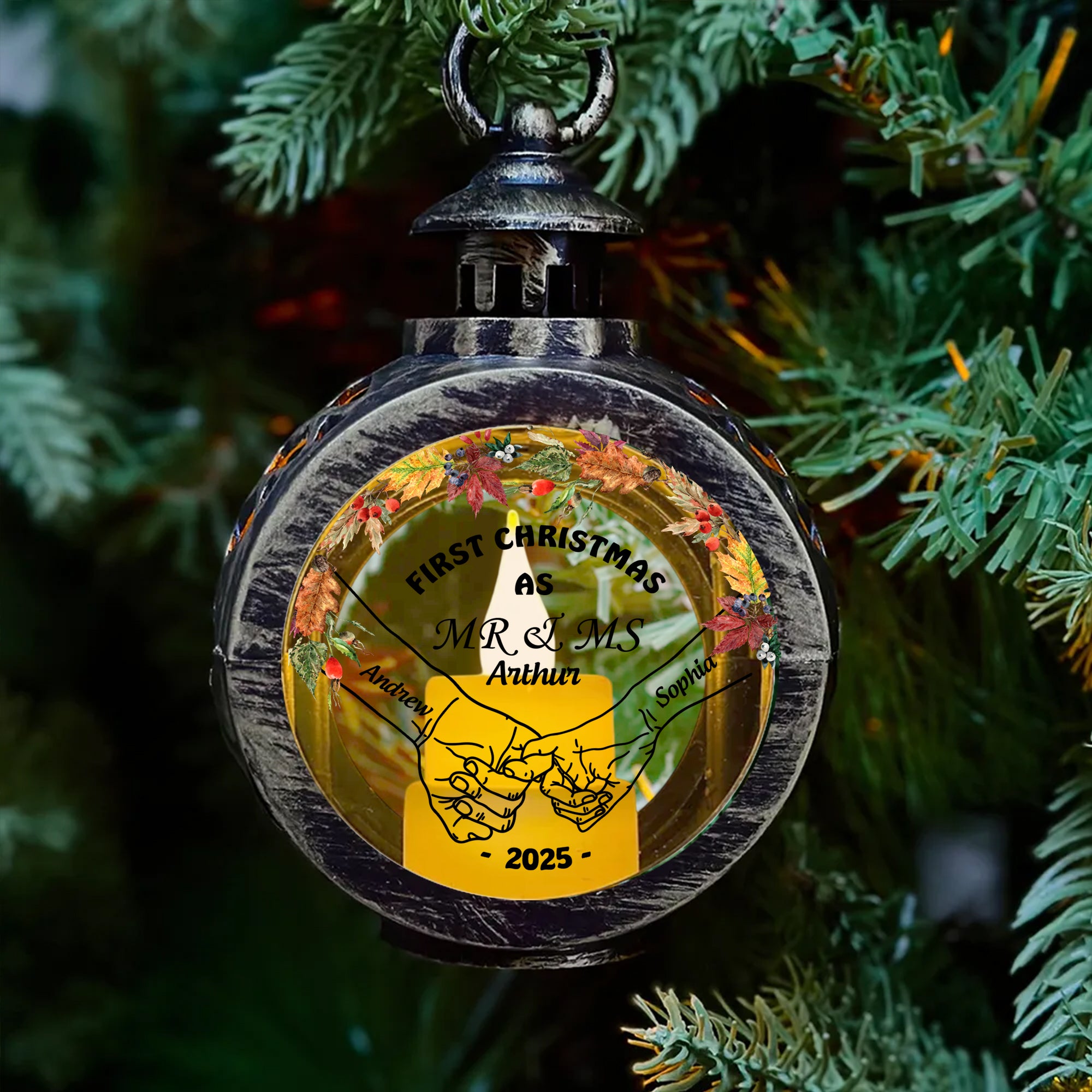 First Christmas - Custom Name Couple Gift - Personalized Candlelight Lantern Ornament