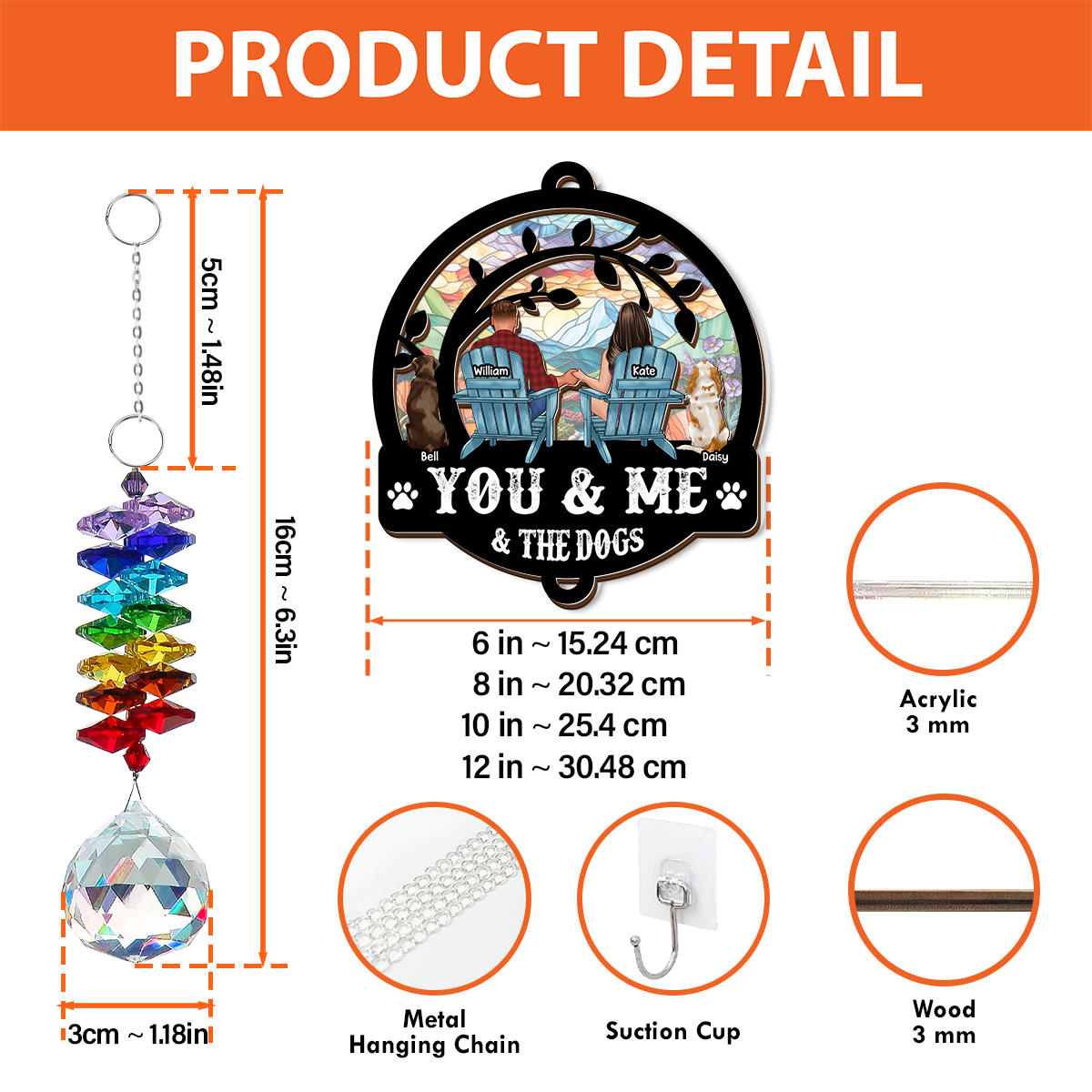 You & Me And The Dogs - Ornament Hanging Piece With Crystal Charm - Couple Gift