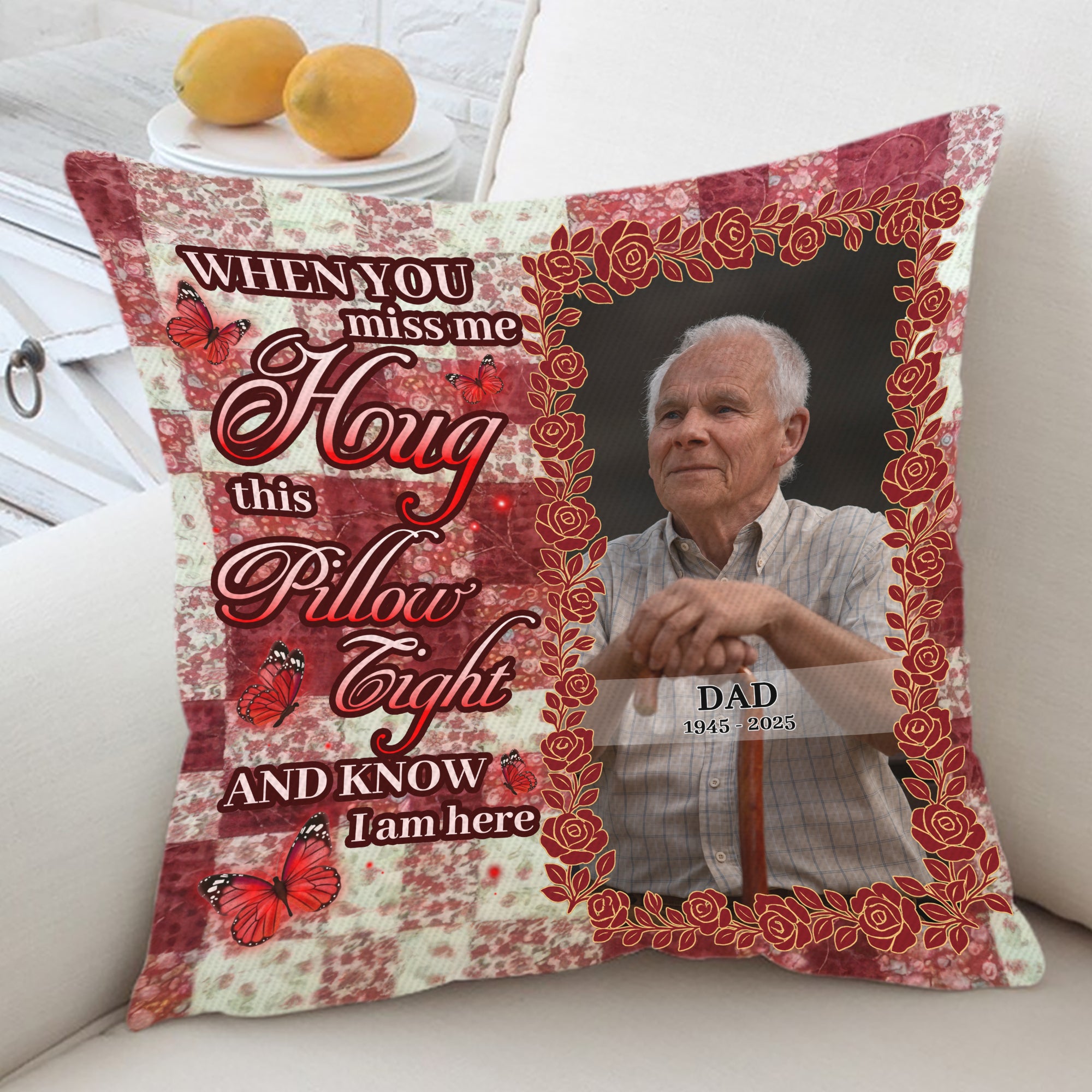 Know I Am Here - Custom Name and Photo Sympathy Gift - Personalized Memorial Pillow