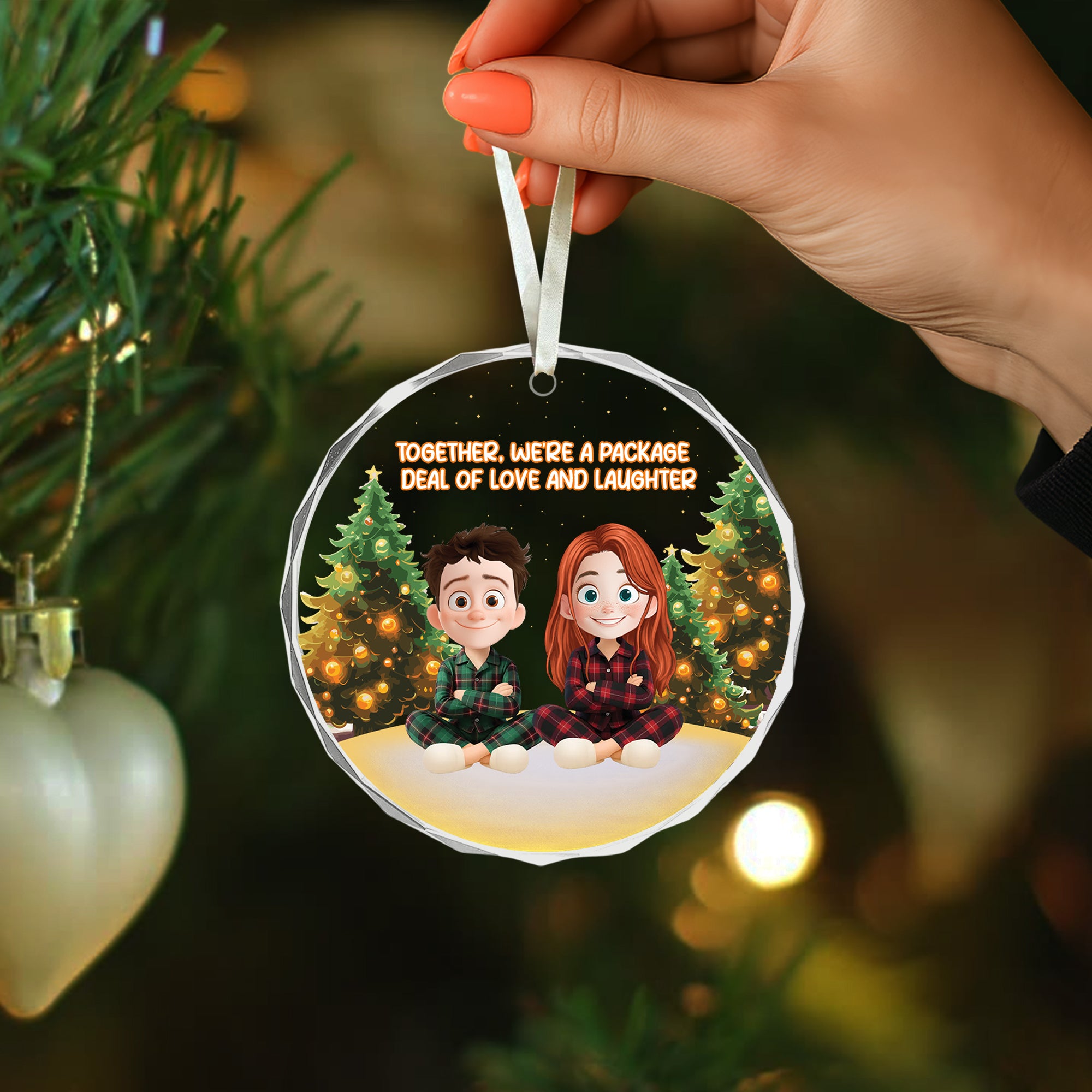 Family Love - Custom Name and Appearance - Personalized Glass Ornament