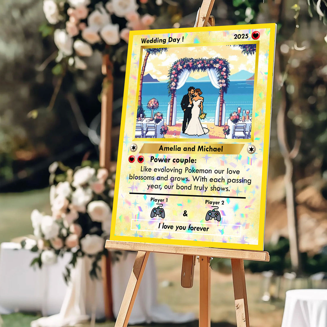 Wedding Welcome Sign - Pixel Style Art - Custom Name and Photo Wedding Law Sign