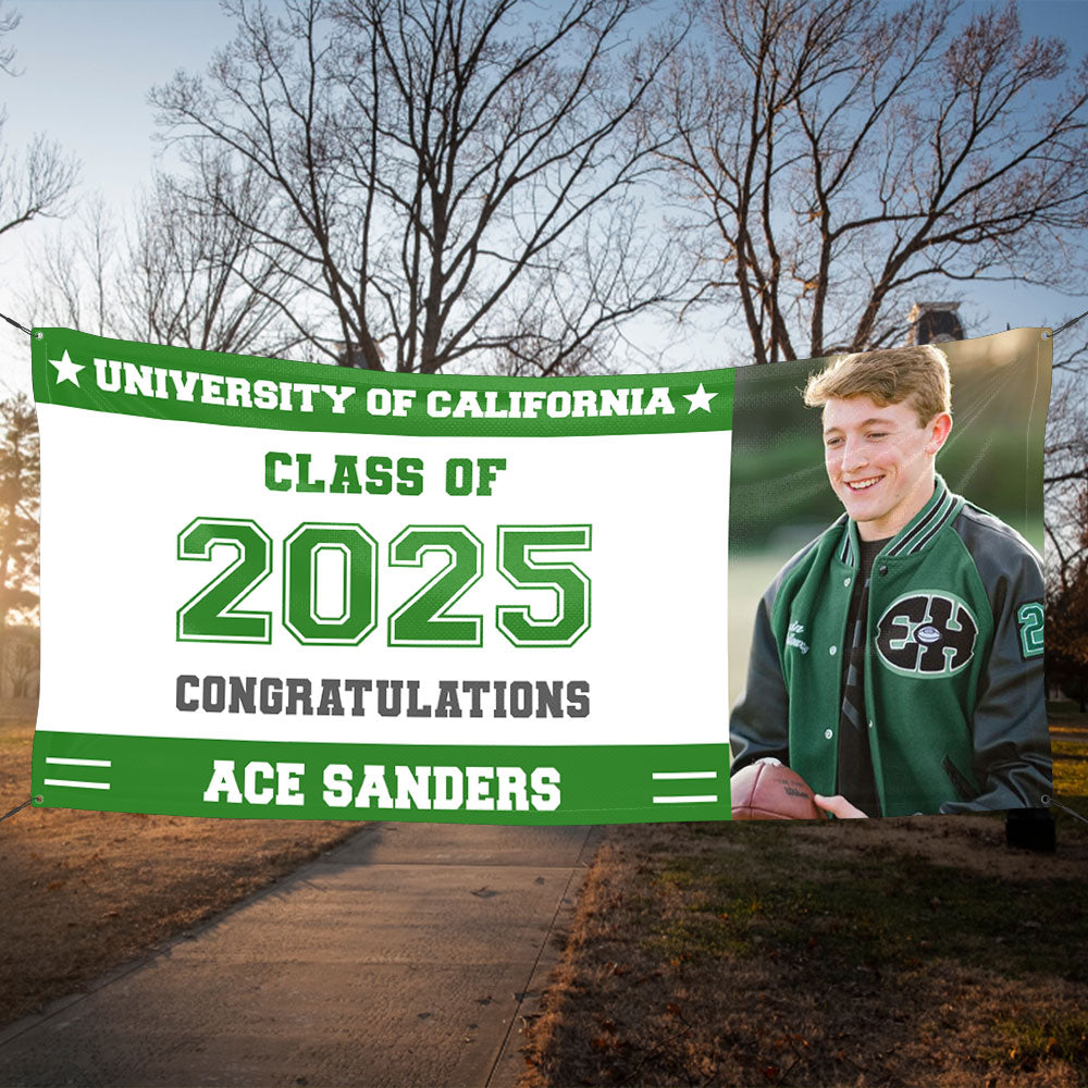Class of 2025 Graduation Banner – Custom Name, Photo & School Logo Decoration