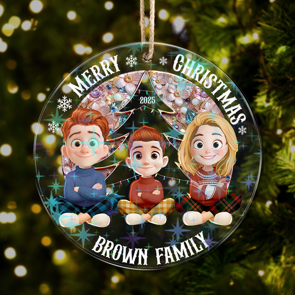 Merry Christmas - Family Custom Name and Appearance Ornament - Custom Shape Hologram Ornament