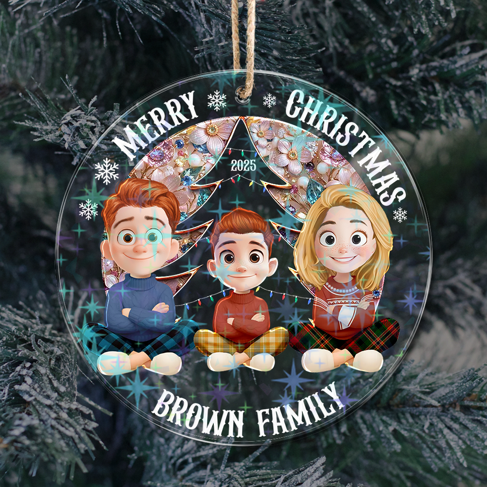 Merry Christmas - Family Custom Name and Appearance Ornament - Custom Shape Hologram Ornament