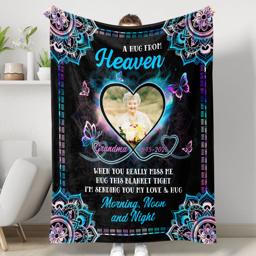 Custom Photo A Hug From Heaven - Sympathy Gift - Memorial Personalized Custom Blanket