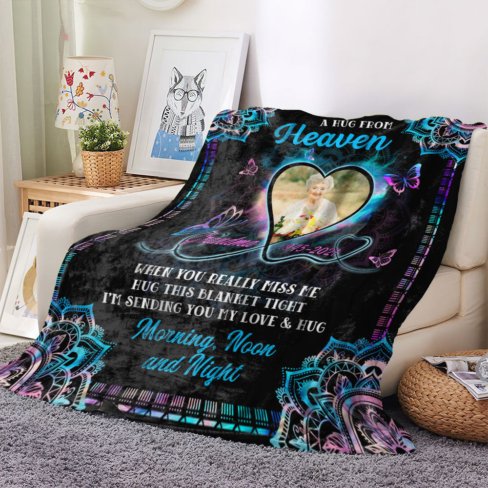 Custom Photo A Hug From Heaven - Sympathy Gift - Memorial Personalized Custom Blanket