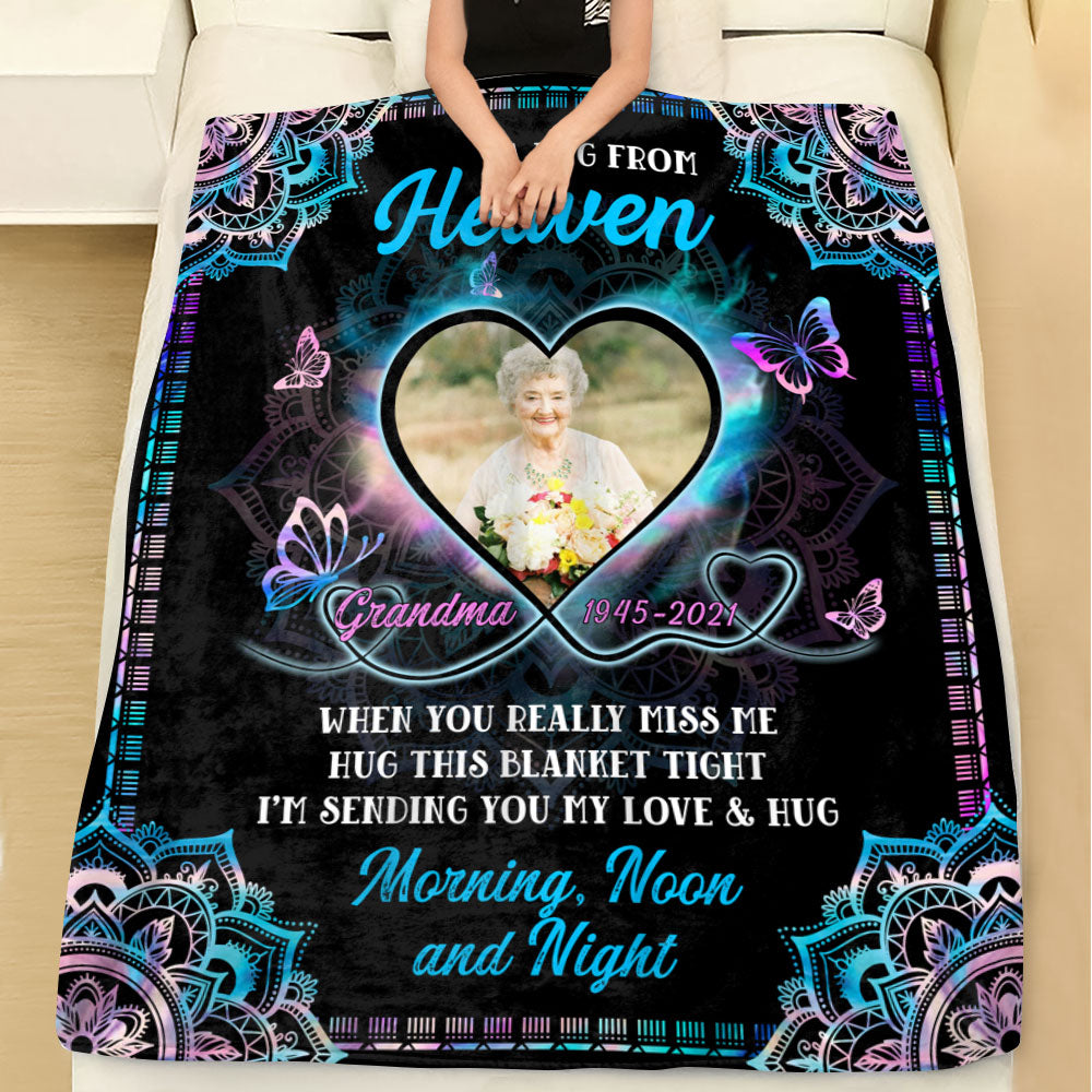 Custom Photo A Hug From Heaven - Sympathy Gift - Memorial Personalized Custom Blanket
