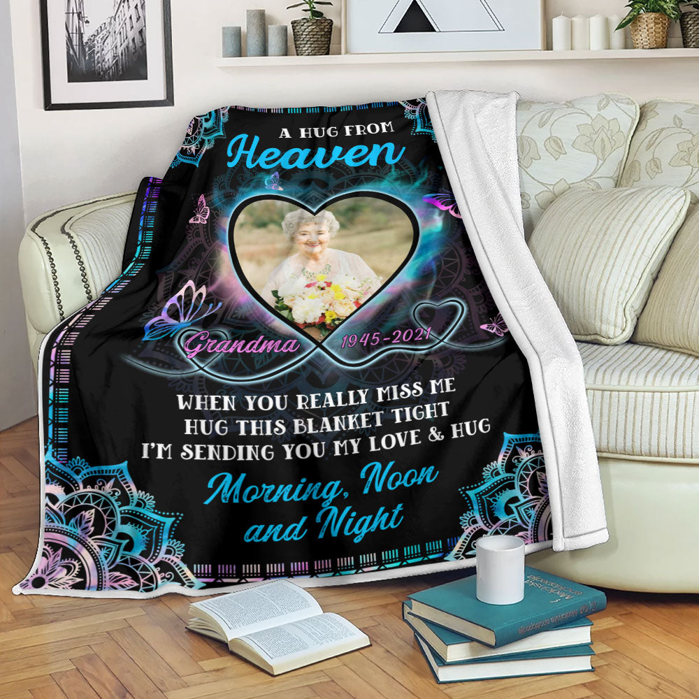 Custom Photo A Hug From Heaven - Sympathy Gift - Memorial Personalized Custom Blanket