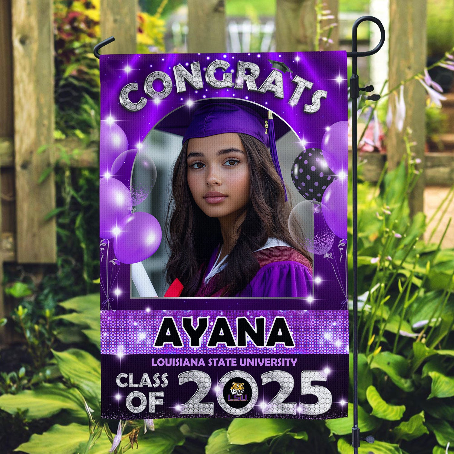 Glitter Class Of 2025 - Custom Name Congrats Graduation 2025 With Photo – Graduation Garden Flag & Party Decor