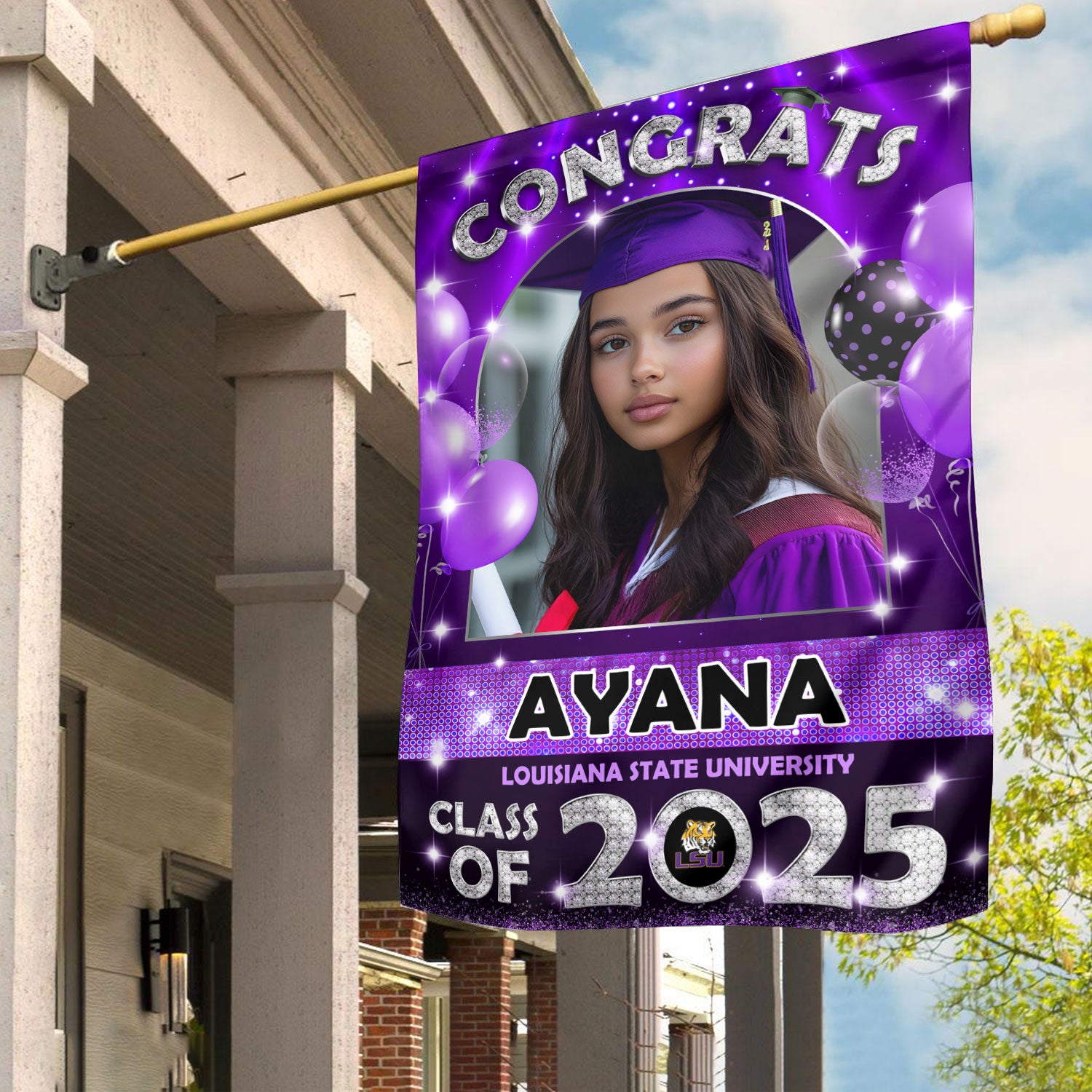 Glitter Class Of 2025 - Custom Name Congrats Graduation 2025 With Photo – Graduation Garden Flag & Party Decor