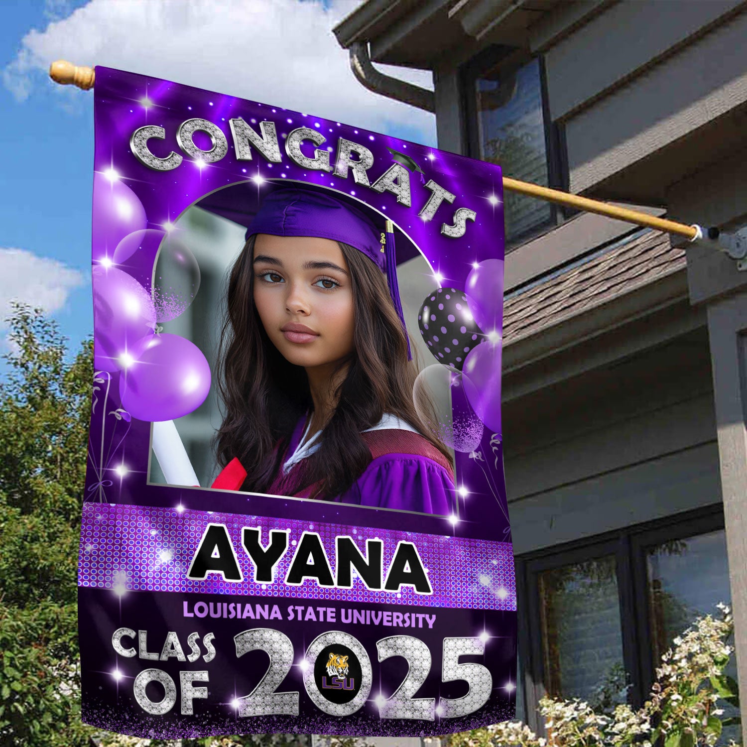 Glitter Class Of 2025 - Custom Name Congrats Graduation 2025 With Photo – Graduation Garden Flag & Party Decor