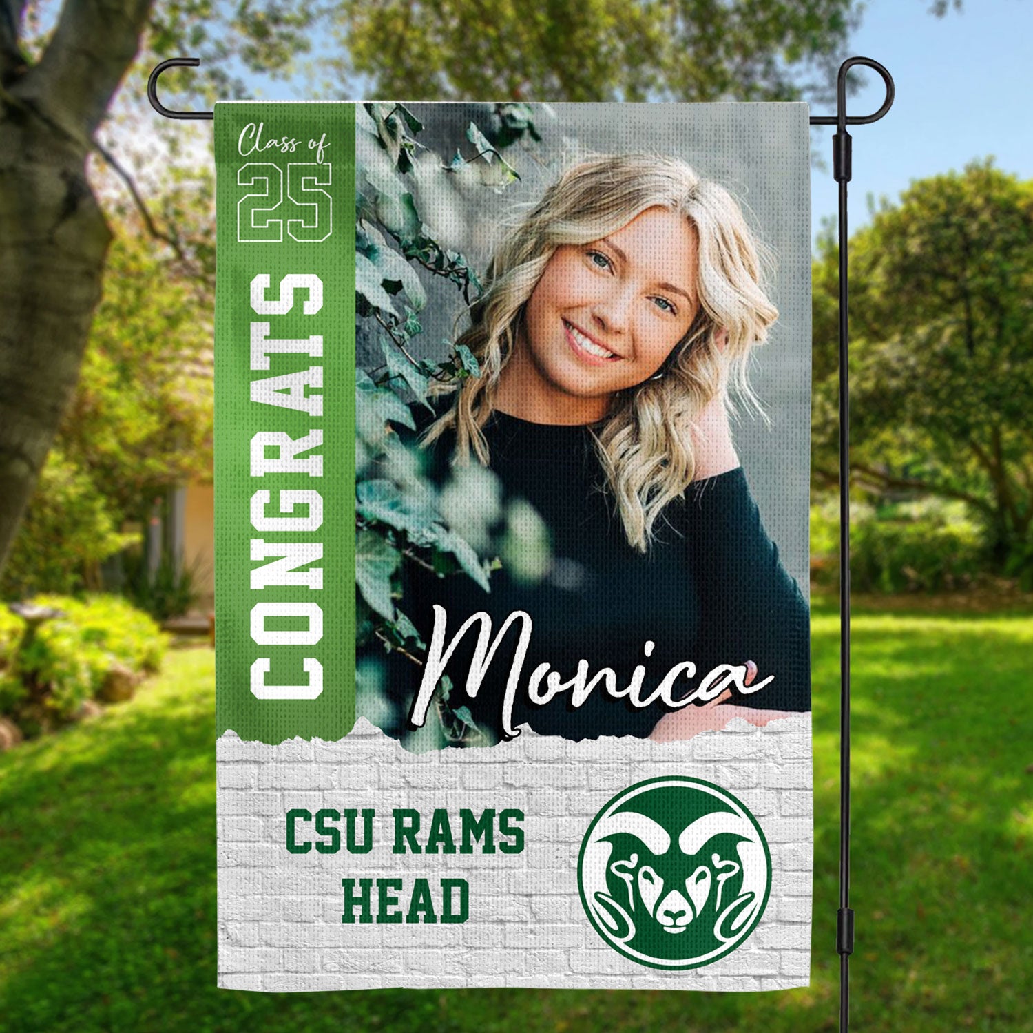 Glitter Congrats Class Of 2025 - Custom Name Graduation 2025 With Photo – Graduation Garden Flag & Party Decor