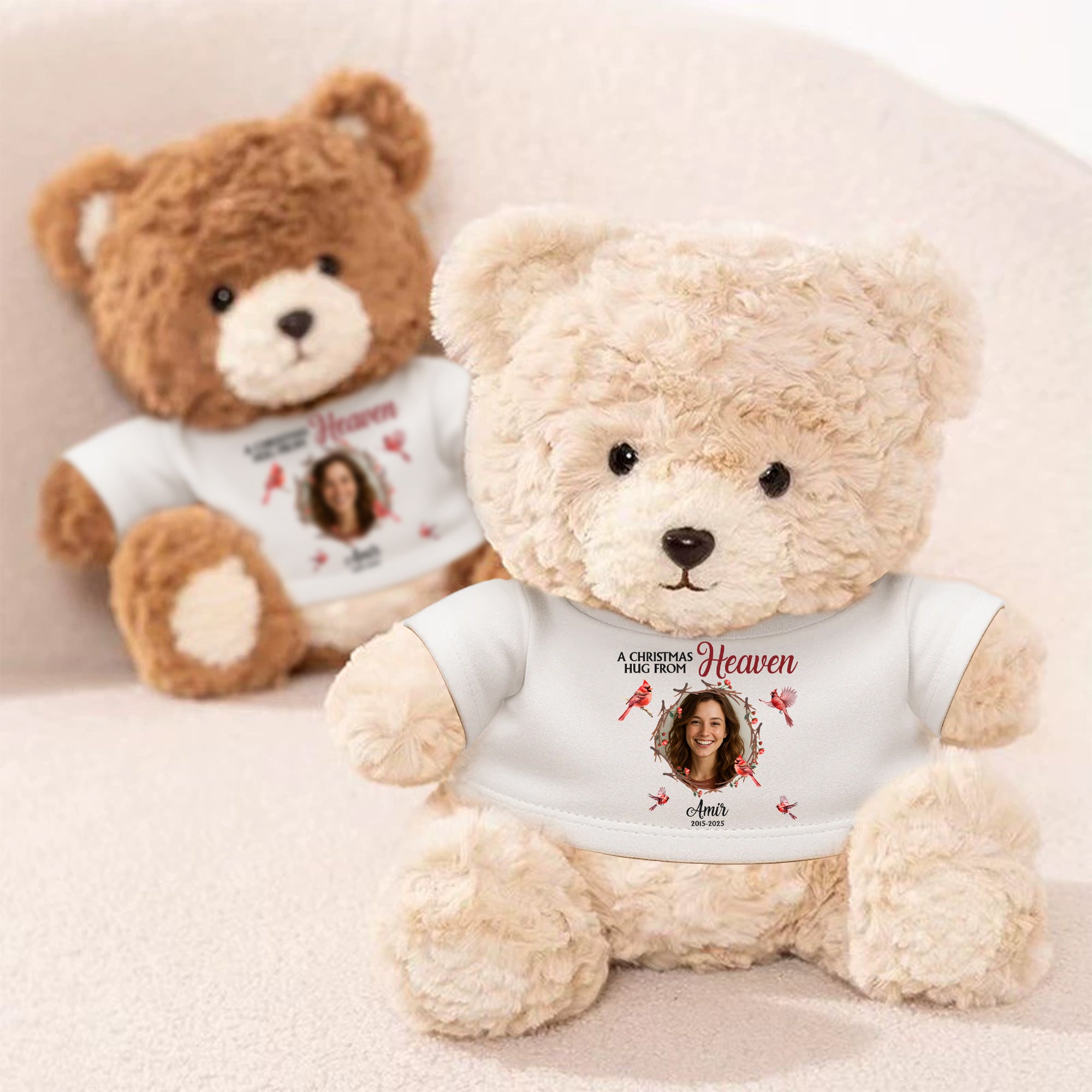A Christmas Hug From Heaven - Memorial Bear Plush - Custom Photo Cute Bear