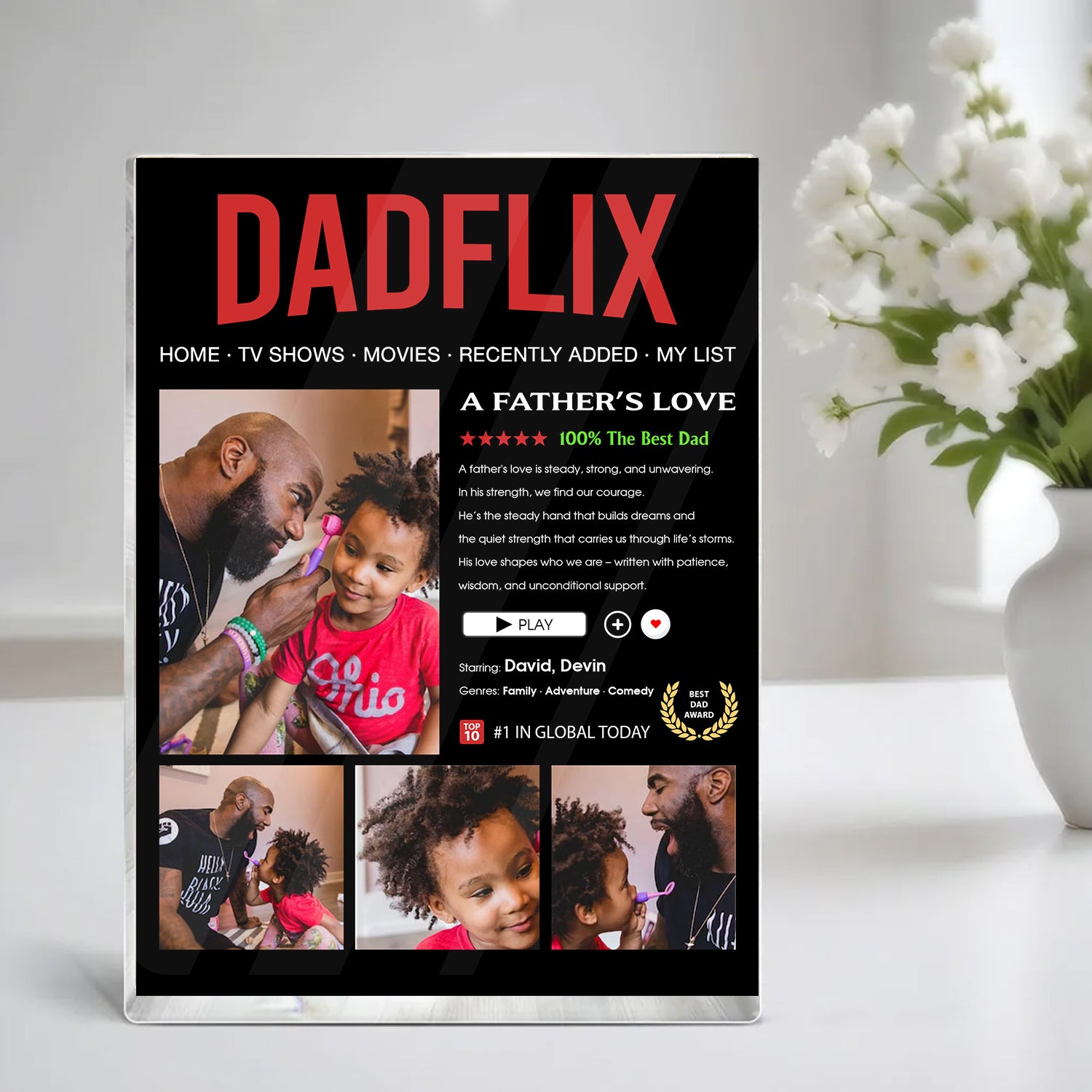 Dadflix - Custom Photo and Name Personalized Acrylic Block Plaque