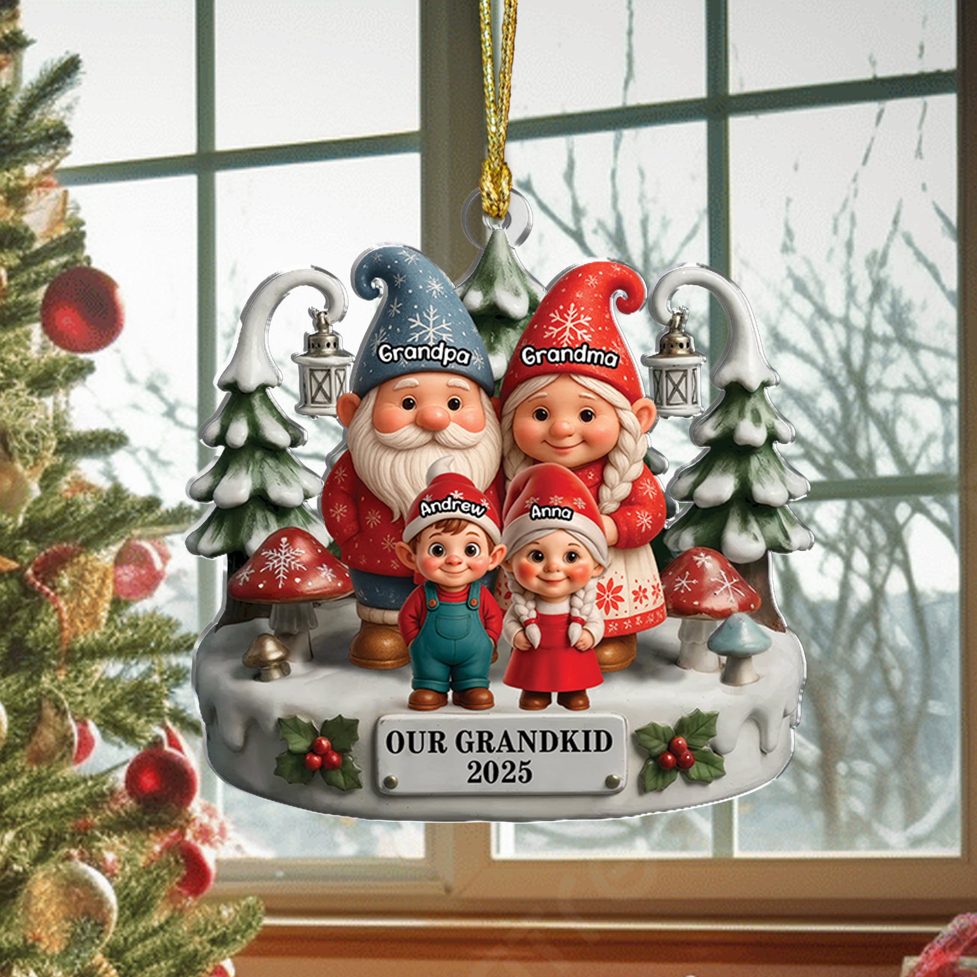 Elf Grandpa Grandma - Custom Name - Custom Shape Hologram Ornament - Christmas Gift