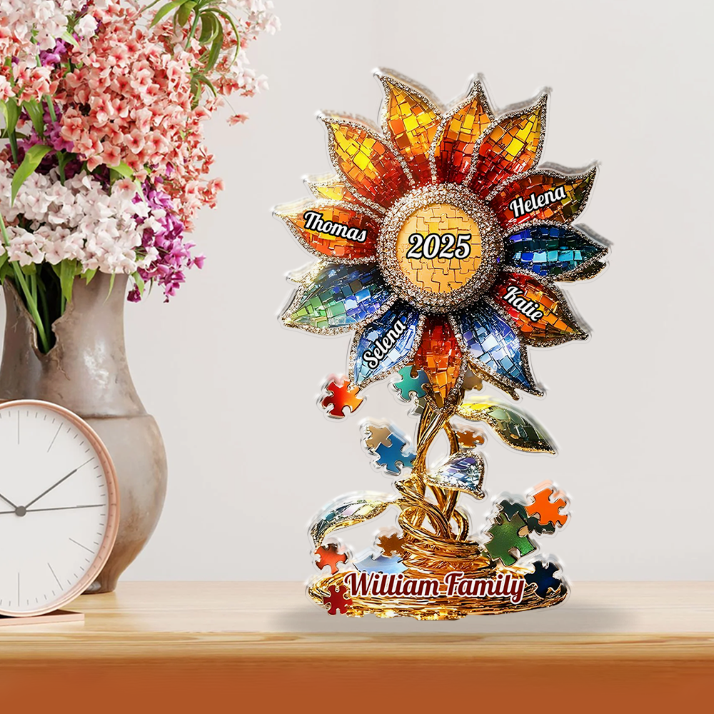 Family Name Flower - Personalized Name Gift - Custom Shape Acrylic Block Plaque