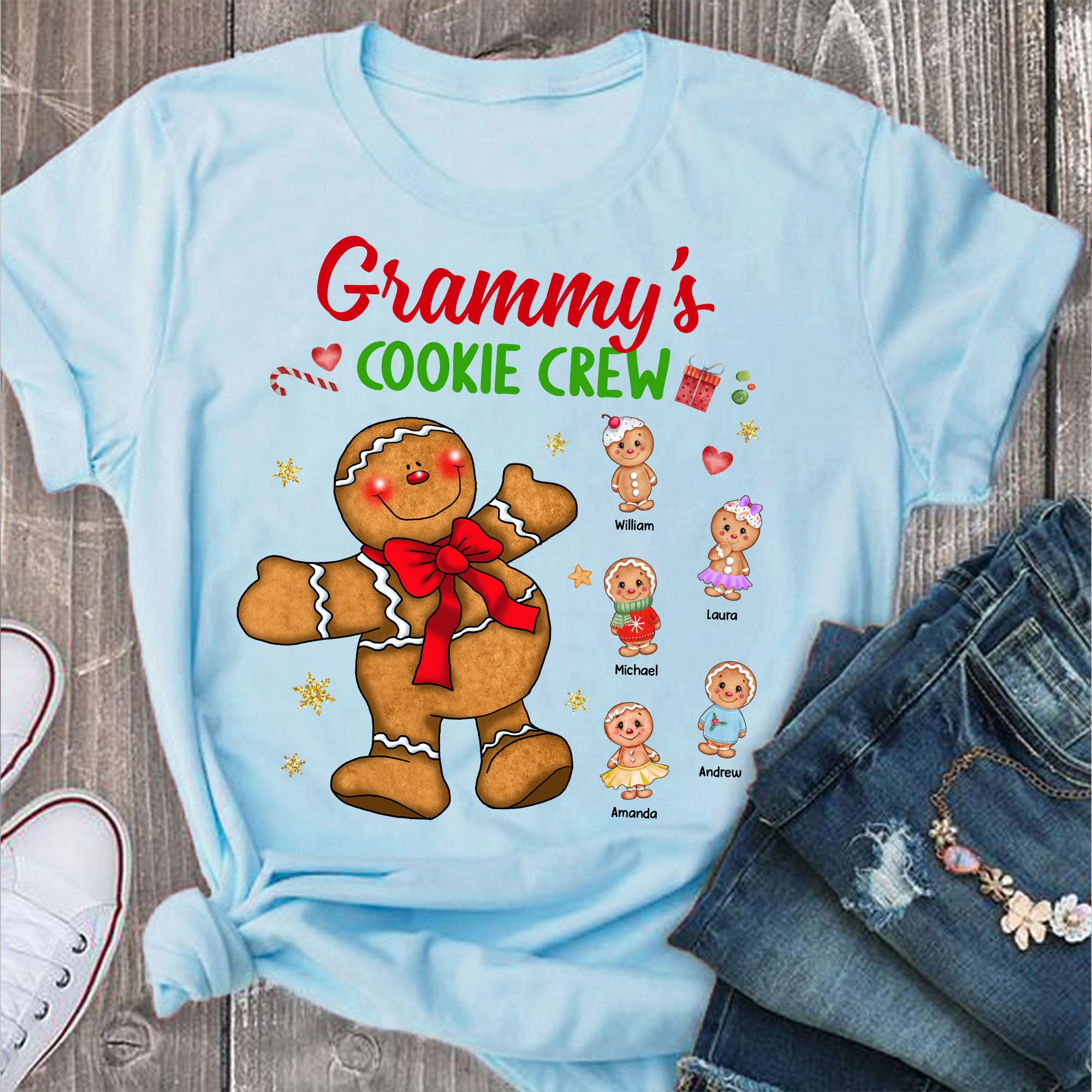 Personalized Gift For Grandma - Grandma's Cookie Crew - Custom Name Christmas Shirt