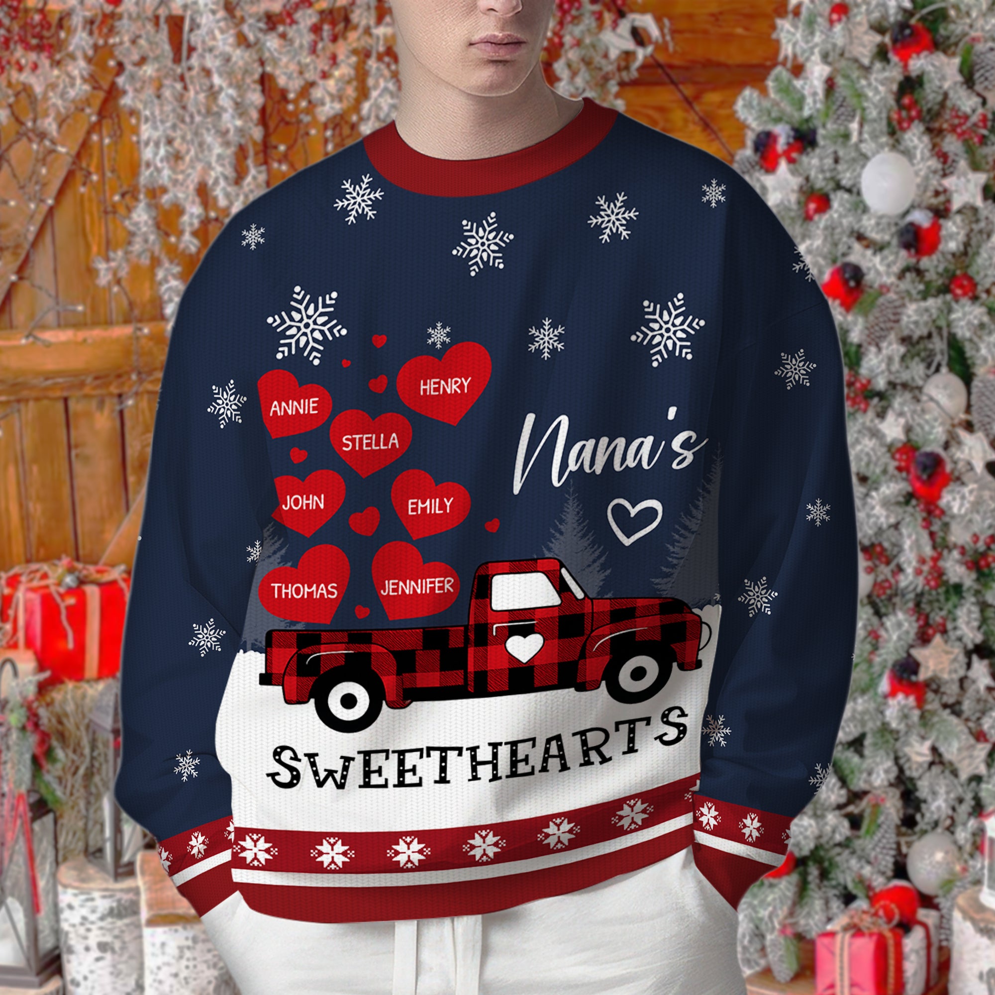 Nana's Heart Car - Custom Name Ugly Christmas Sweatshirt - All-Over-Print Sweatshirt
