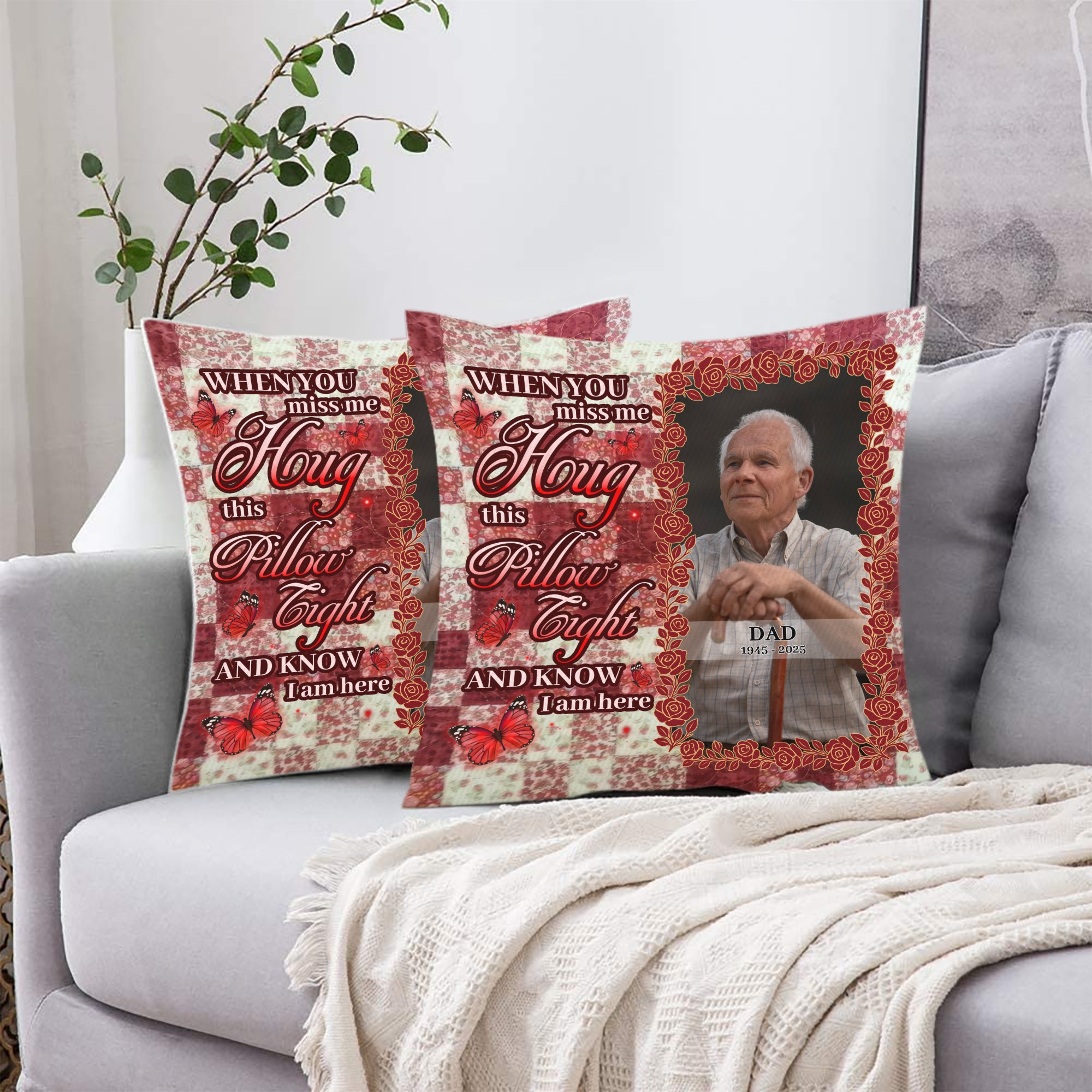 Know I Am Here - Custom Name and Photo Sympathy Gift - Personalized Memorial Pillow