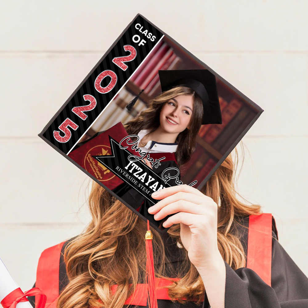 Personalized Class Of 2025 Photo Graduation Cap Topper, Decorations For Grad Cap