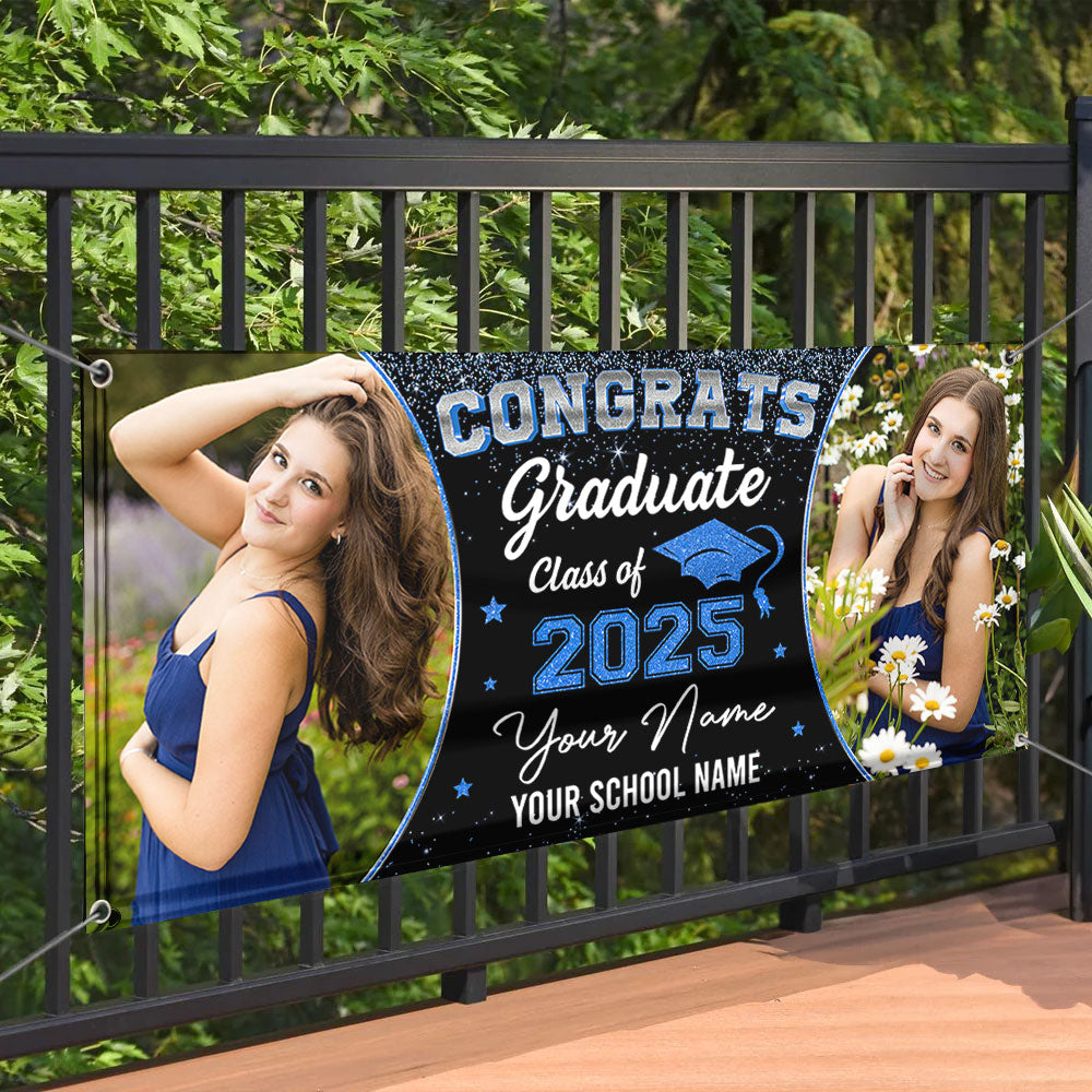 Silver Banner Graduation Class Of 2025 Personalized Banner - Graduation Decor Gift