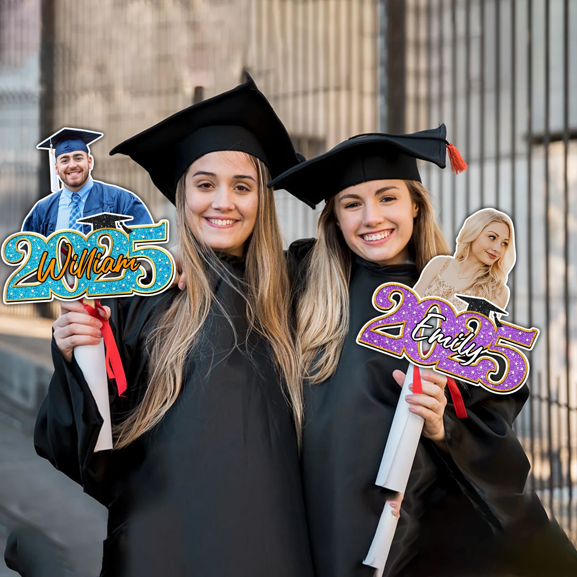 Personalized Face Fans With Wooden Handle - Colorful Glitter Senior Photo Class Of 2025 - Graduation Keepsake Gift