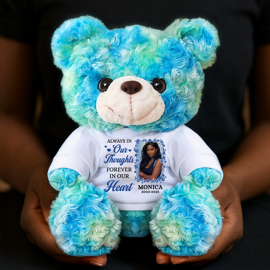Forever In Our Hearts - Personalized Memorial Bear Plush - Custom Photo and Name Bear