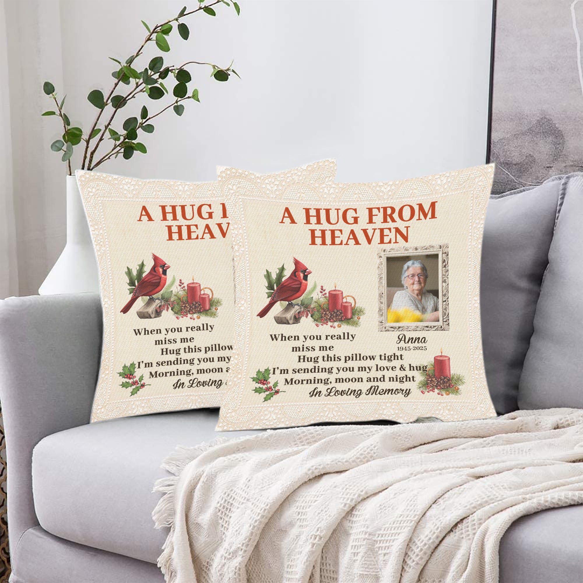 A Hug From Heaven - Custom Name and Photo Sympathy Gift - Personalized Memorial Pillow