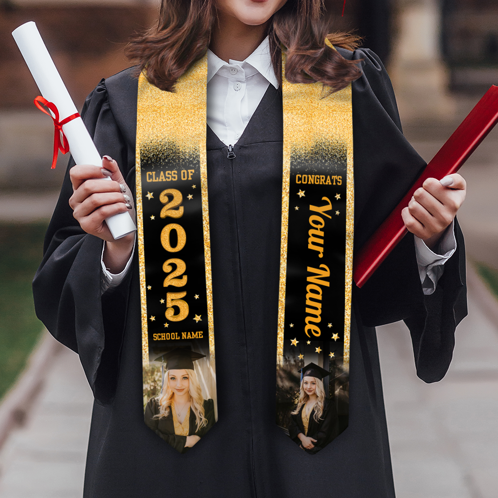 Class of 2025 Graduation Stole With Photo and School Name - Personalized Gift For Graduation