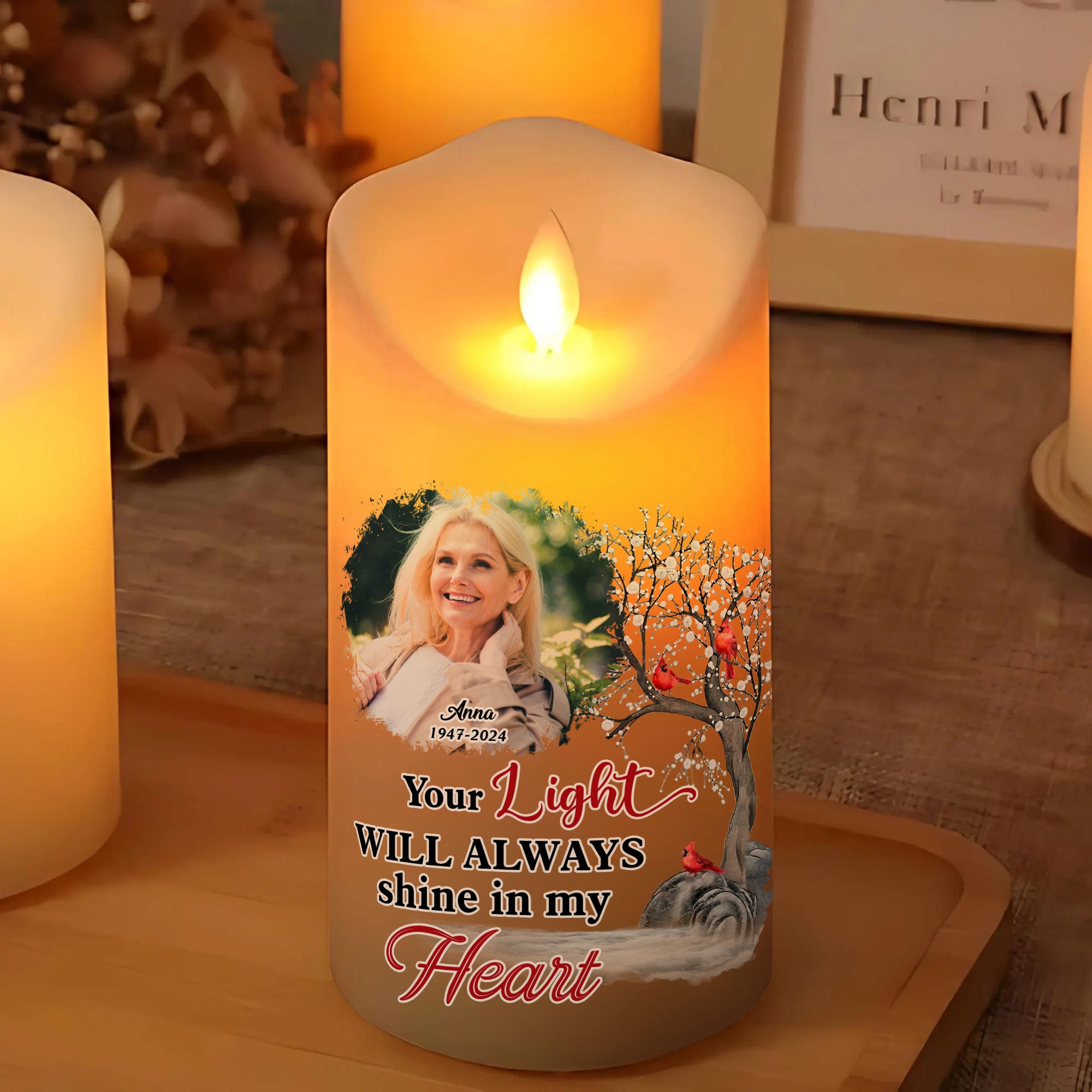 Your light will always shine - Personalizes Photo LED Candle