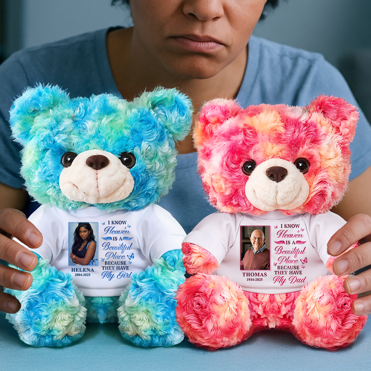Heaven Is A Beautiful Place - Custom Name and Photo - Personalized Pet Memorial Bear Plush
