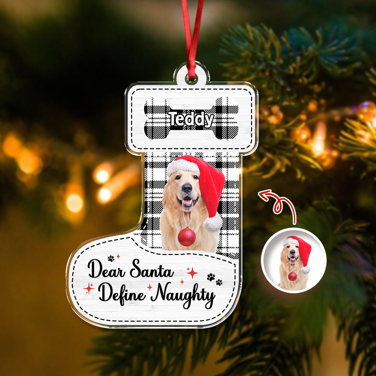 Dear Santa Define Naughty - Custom Pet Photo - Custom Shape Hologram Ornament